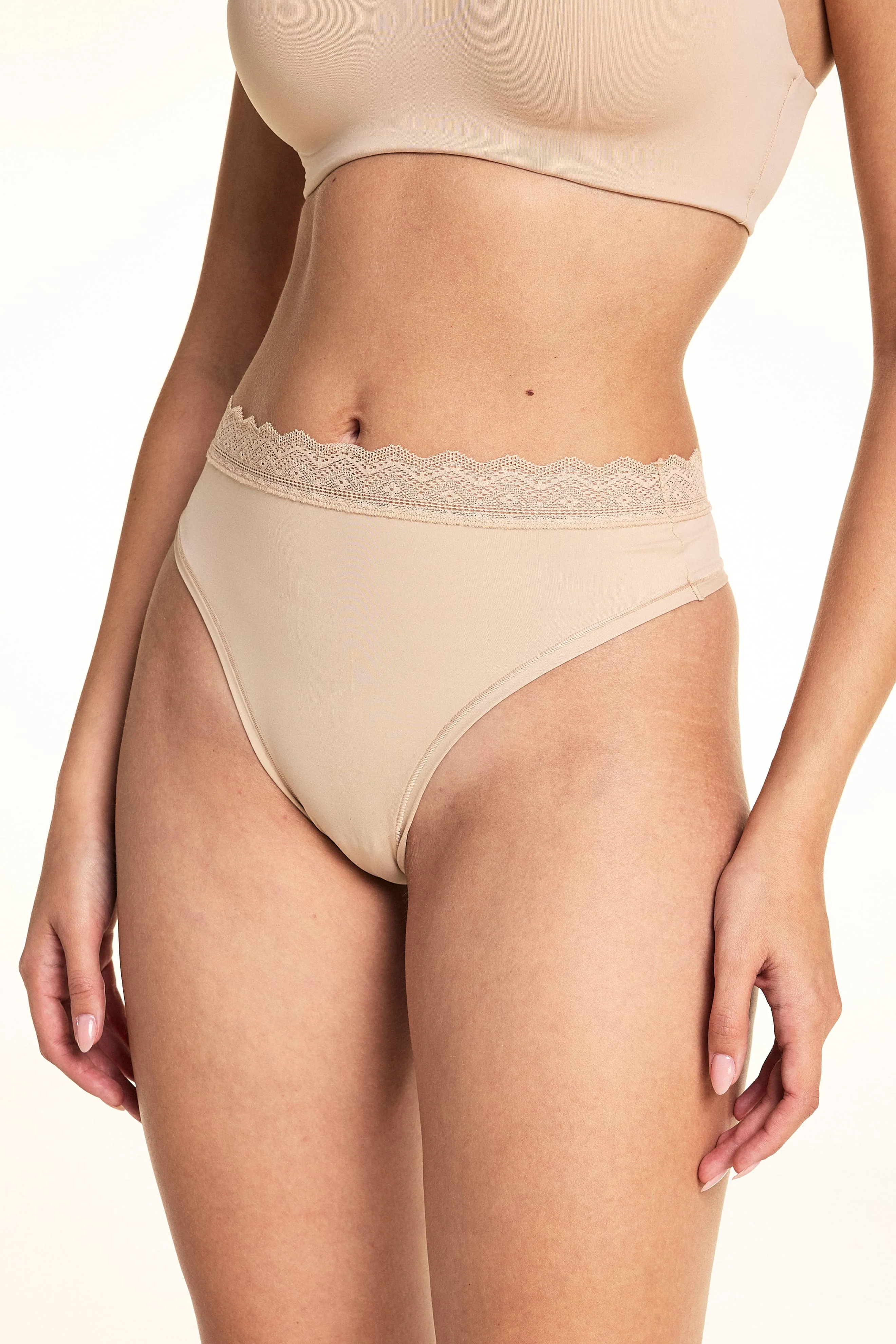 Bliss Lace Highwaist Thong - Beige - Image 4
