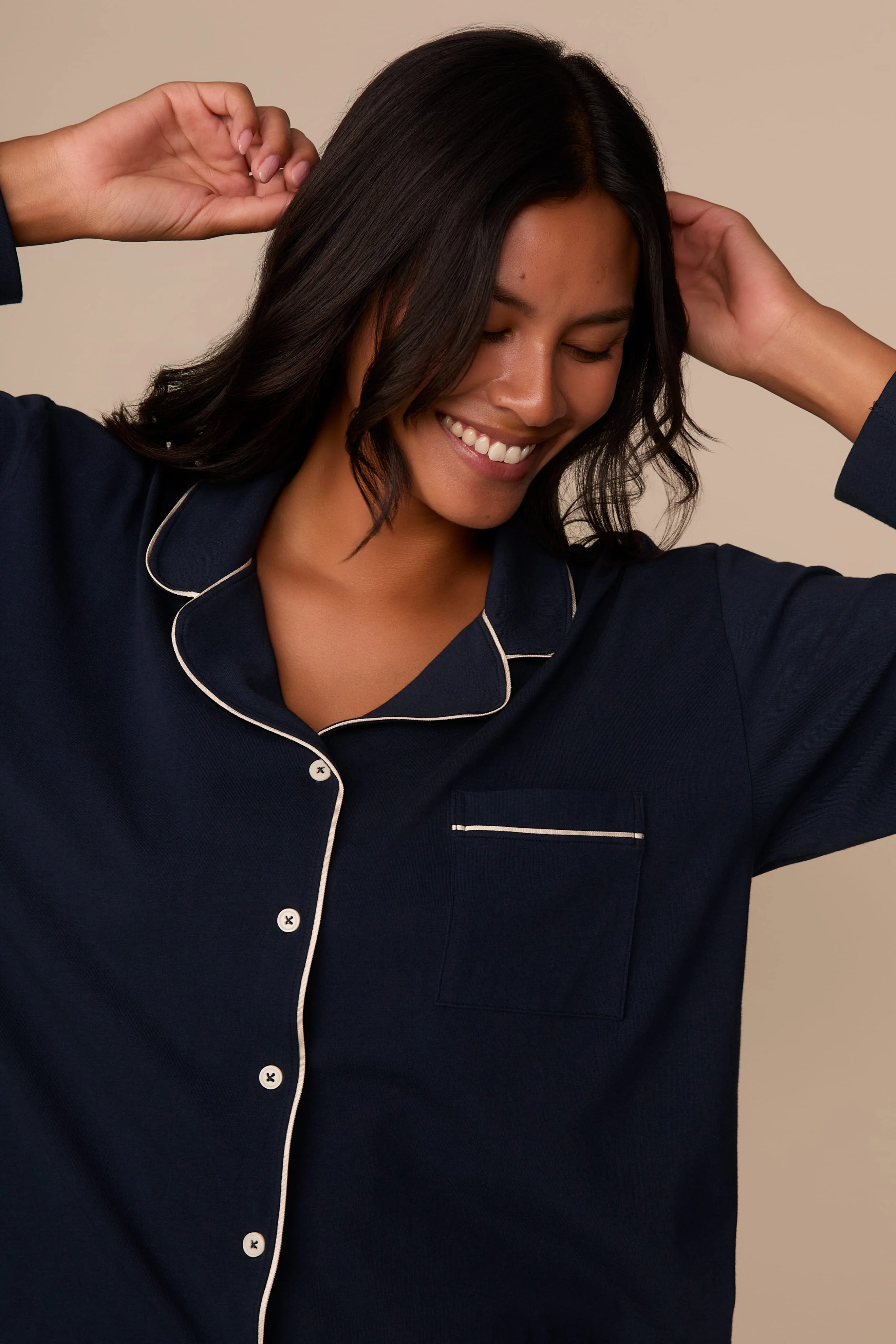Perfect Pima Long Sleeve Pajama Shirt - Navy - Image 3