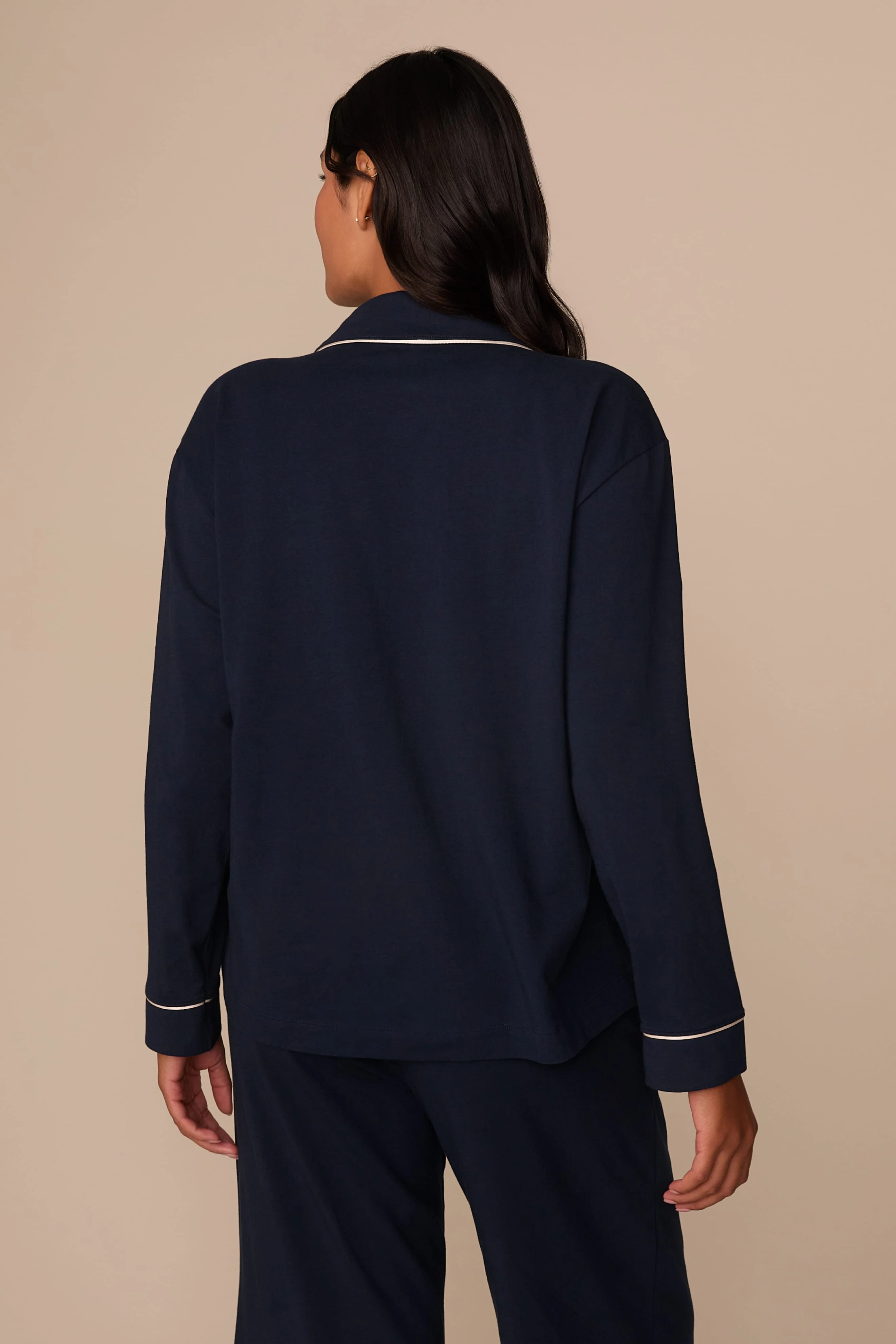 Perfect Pima Long Sleeve Pajama Shirt - Navy - Image 5