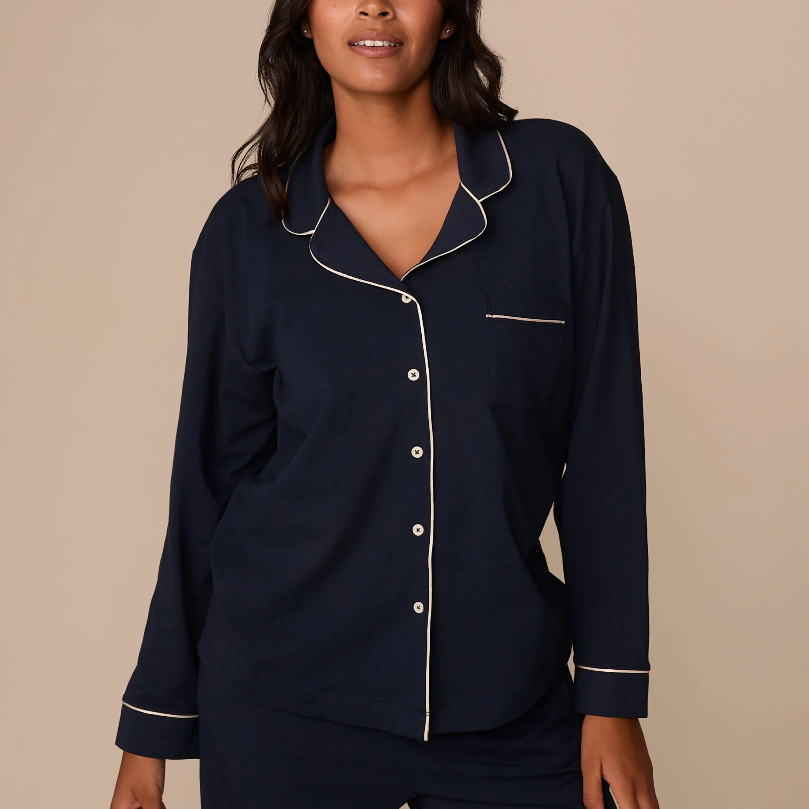 Perfect Pima Long Sleeve Pajama Shirt - Navy - Image 7