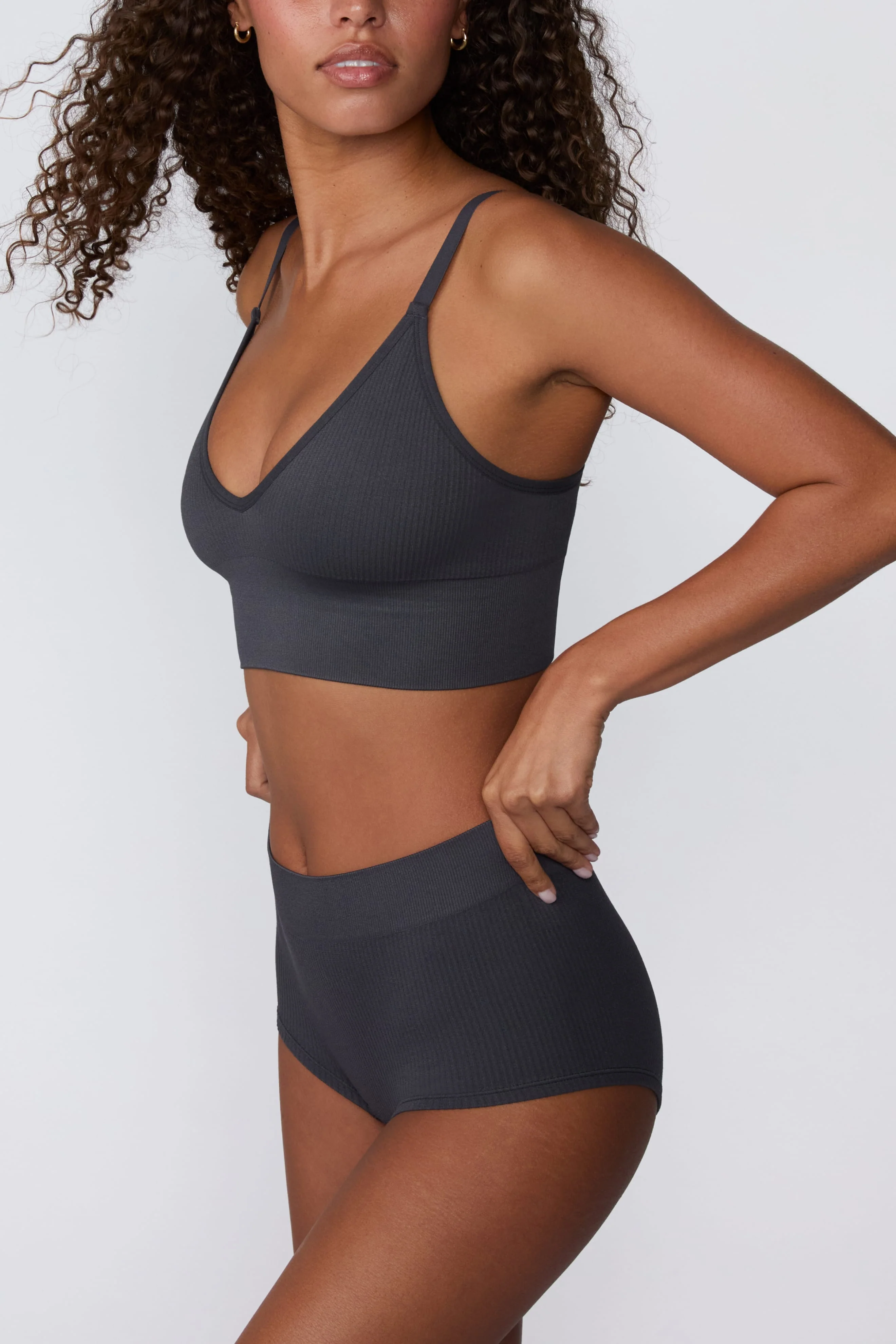 Ribbed Seamless Boyshort - Charcoal - Image 6